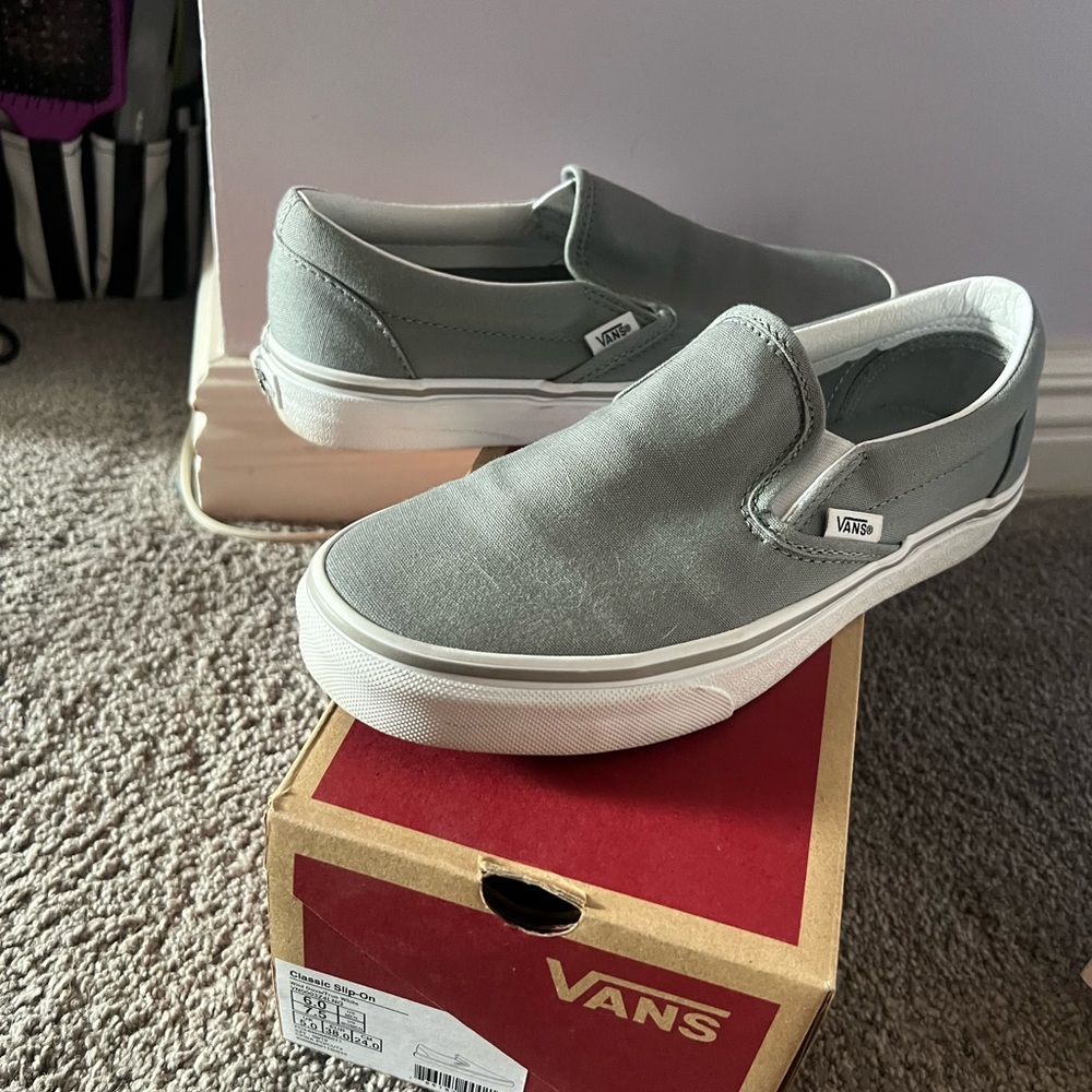 Vans Gray Slip-On Sneakers Canvas Upper